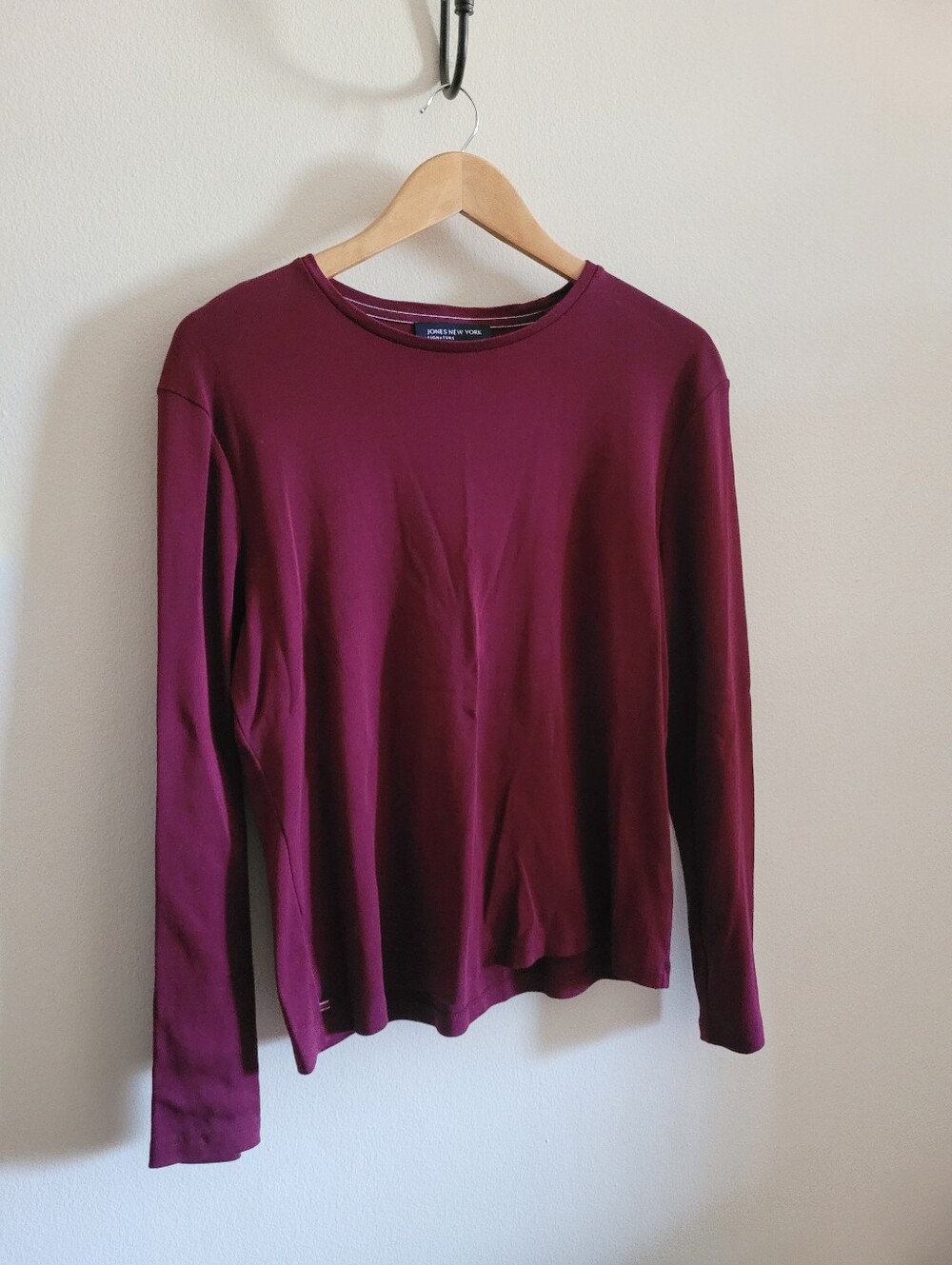 Jones New York Cotton Long Sleeved Crewneck, Women's XL, Red Wine